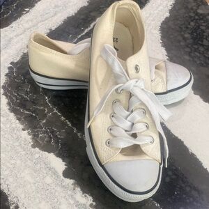Cream Canvas Sneakers with White Laces